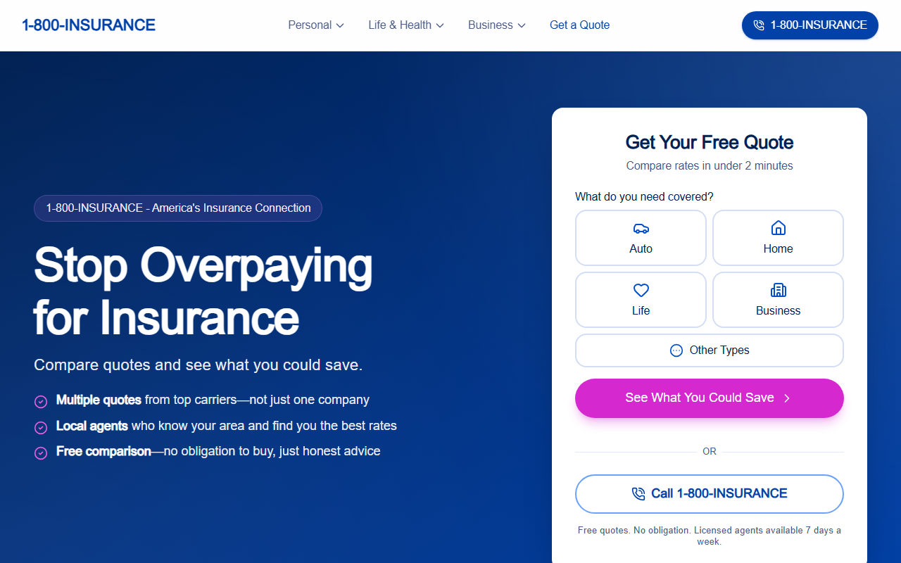 1-800-insurance.com screenshot