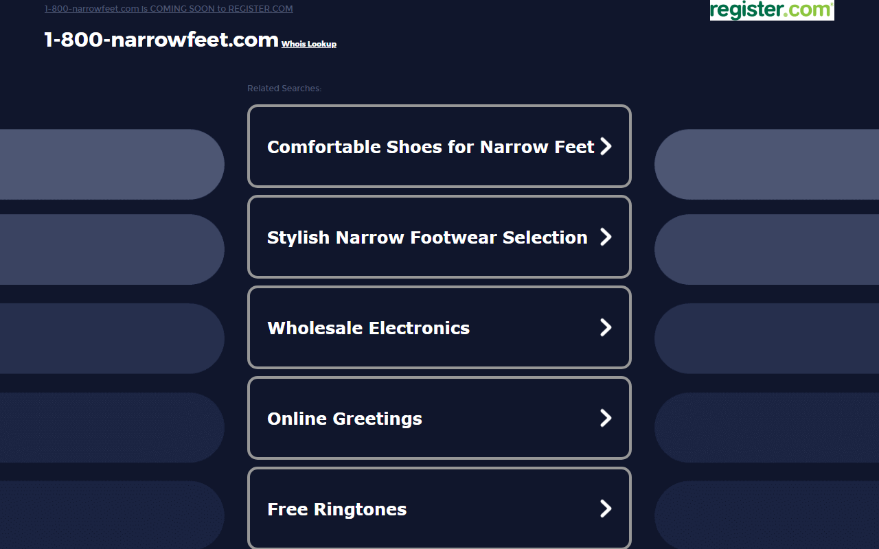 1-800-narrowfeet.com screenshot