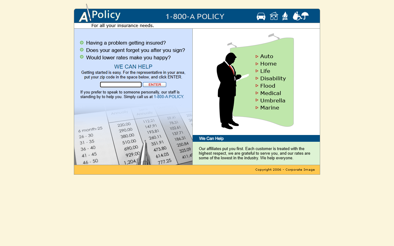 1800apolicy.com screenshot