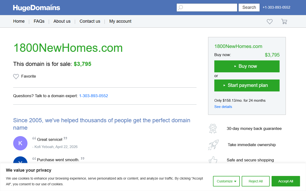 1800newhomes.com screenshot