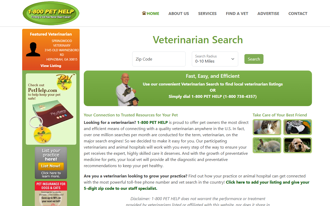 1800pethelp.com screenshot