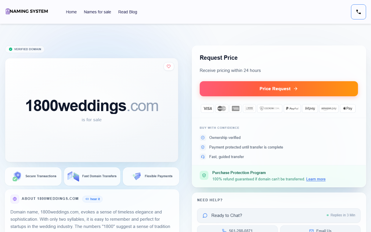 1800weddings.com screenshot