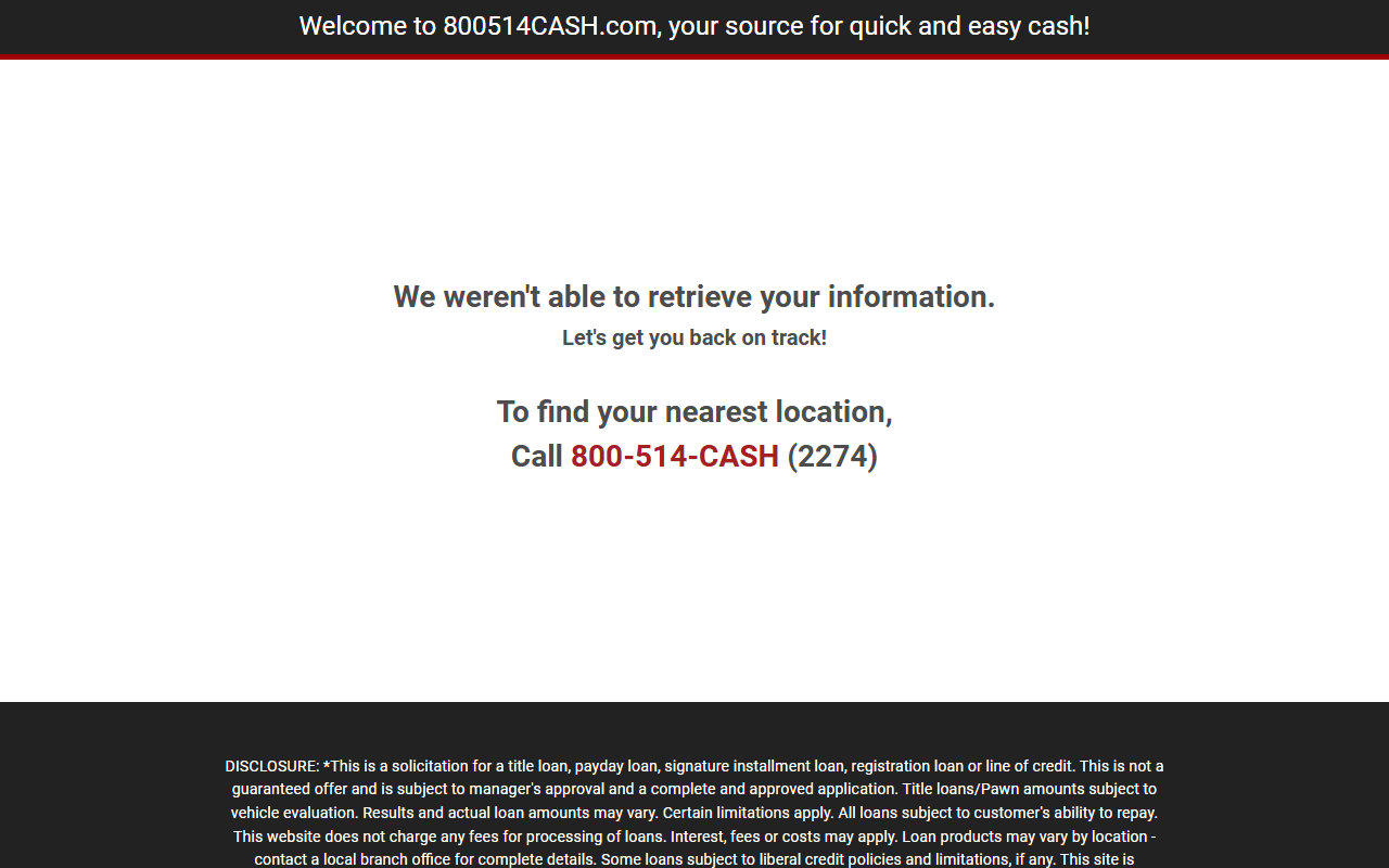 800514cash.com screenshot