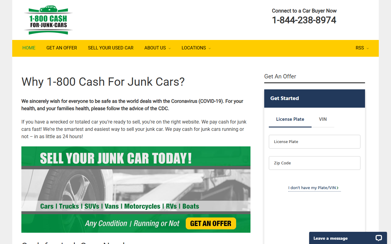 800cashforjunk.com screenshot