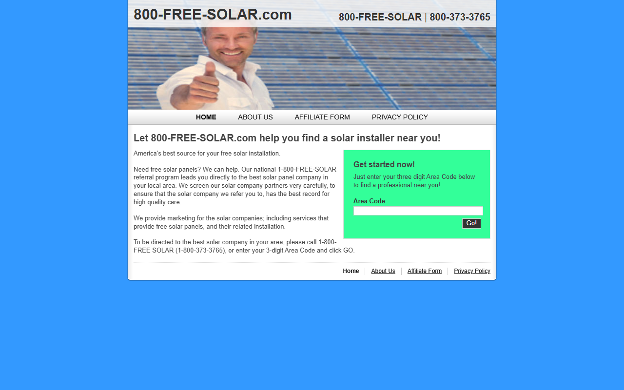 800freesolar.com screenshot