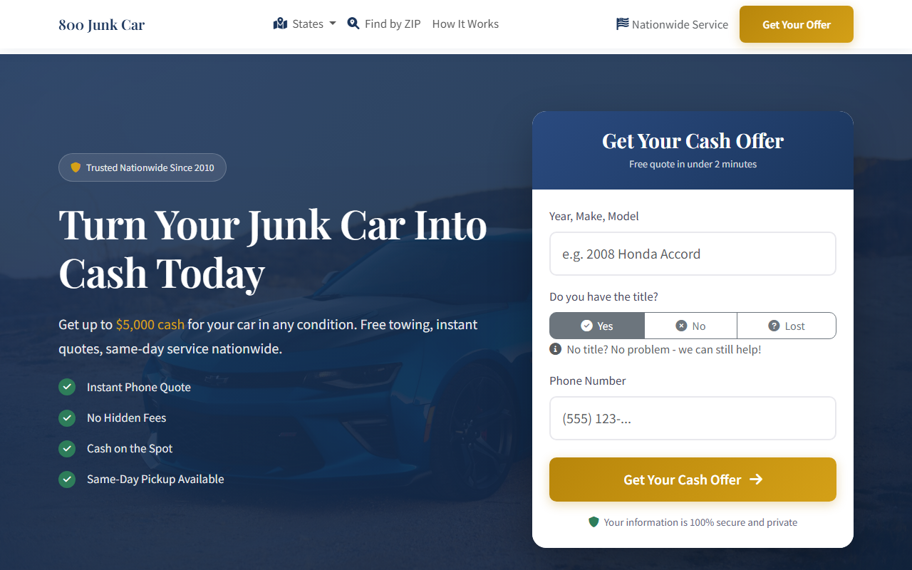 800junkcar.com screenshot