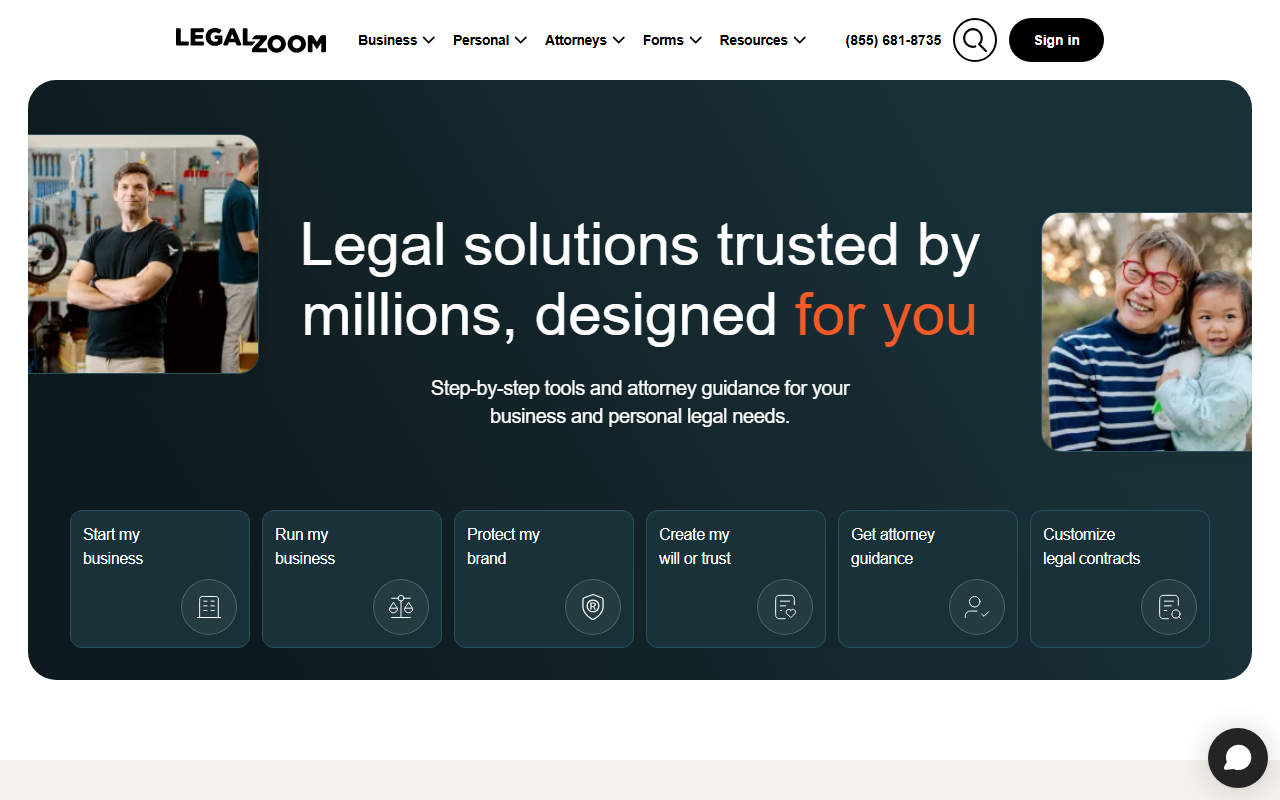 800legalzoom.com screenshot