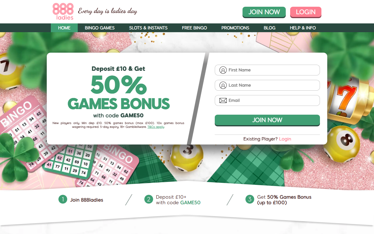 888ladiesbingo.com screenshot