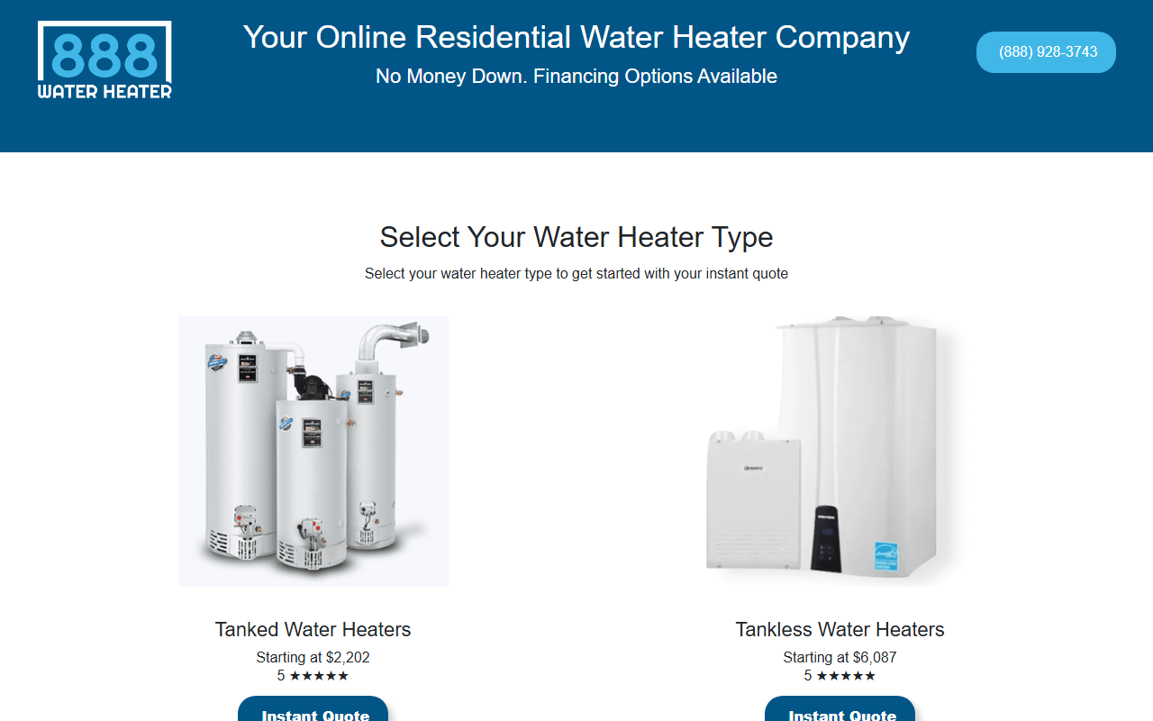 888waterheater.com screenshot